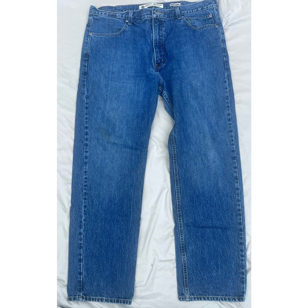 Harley-Davidson Mens Blue Medium Wash Denim American Straight Jeans Size 40x32